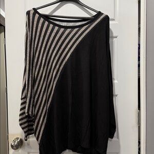 Striped Black and Tan Asymmetrical Top